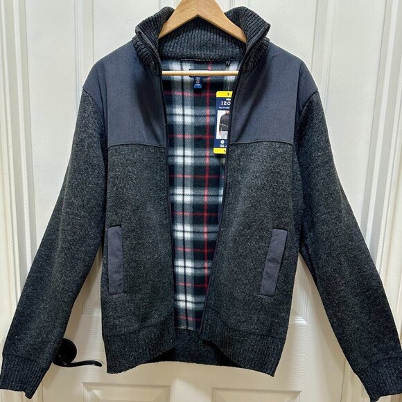 New Izod Full Zip Lined Sweater Men's Size S Grey Relaxed Fit Stretch Warm - Picture 15 of 15